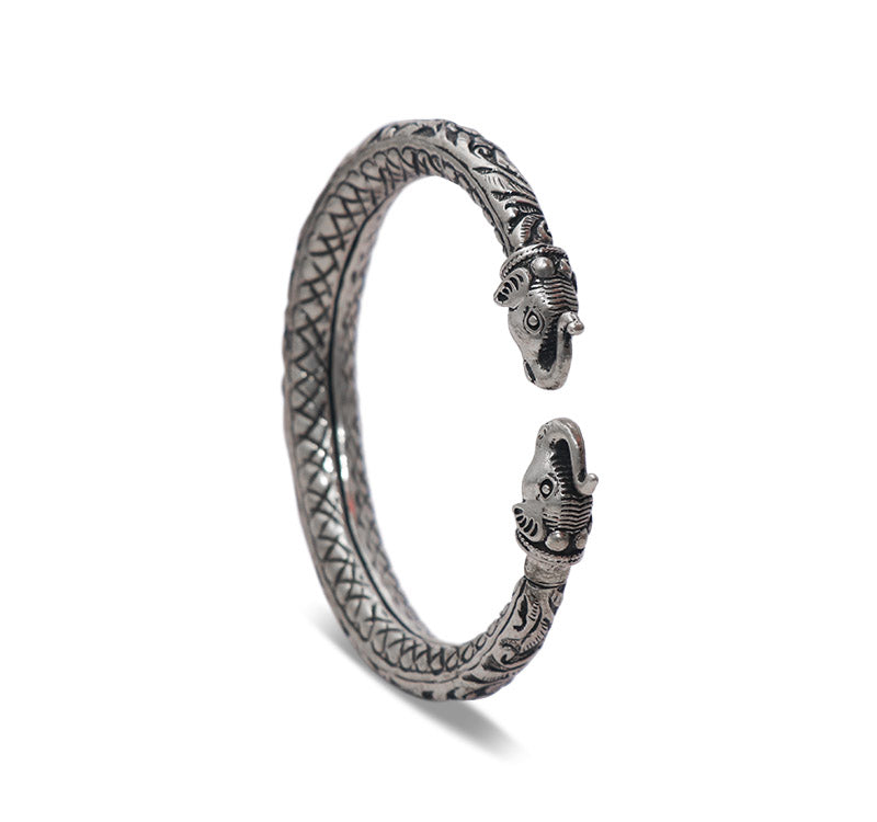 Tribal Twin Elephant Silver 925 Kada
