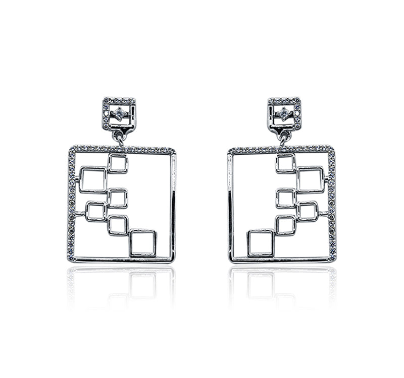 Square Silver 925 Dangler Earrings