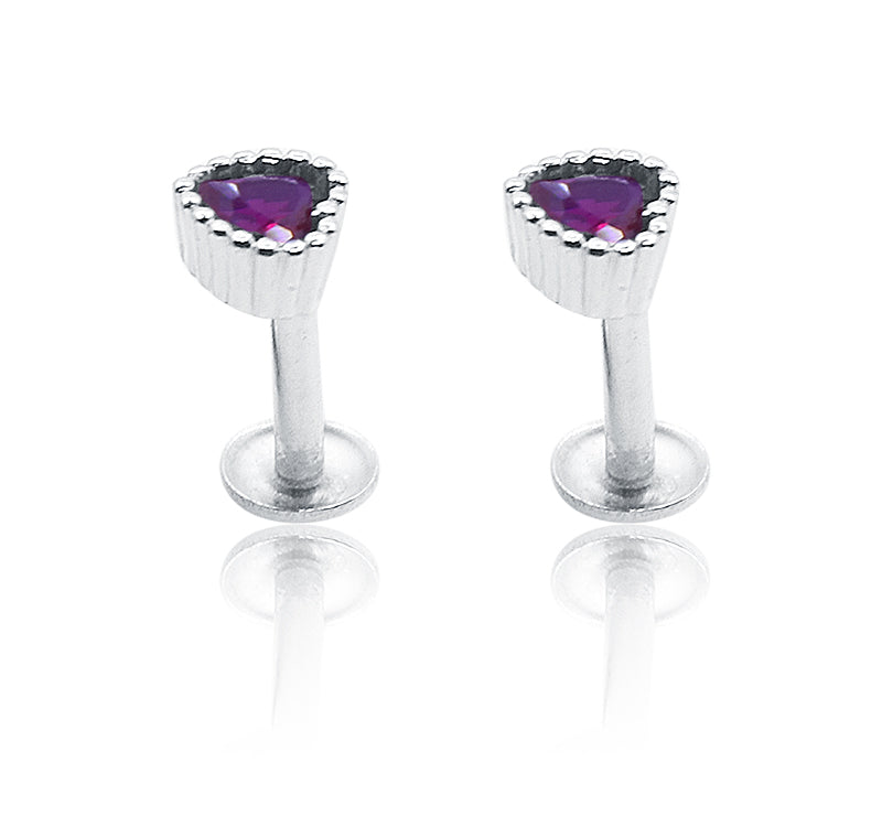 Fuscia Heart Silver 925 Studs