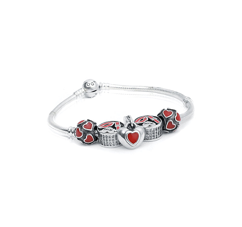 Lips and Heart Silver 925 Charms Bracelet kada