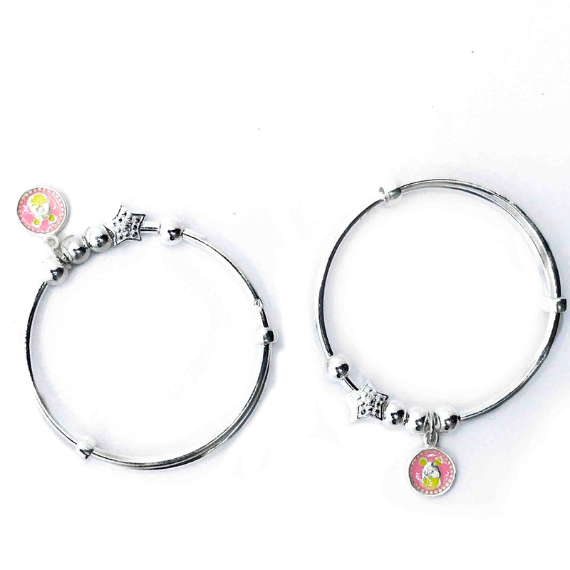 Baby Star and Pink Charm Silver 999 Kada pair