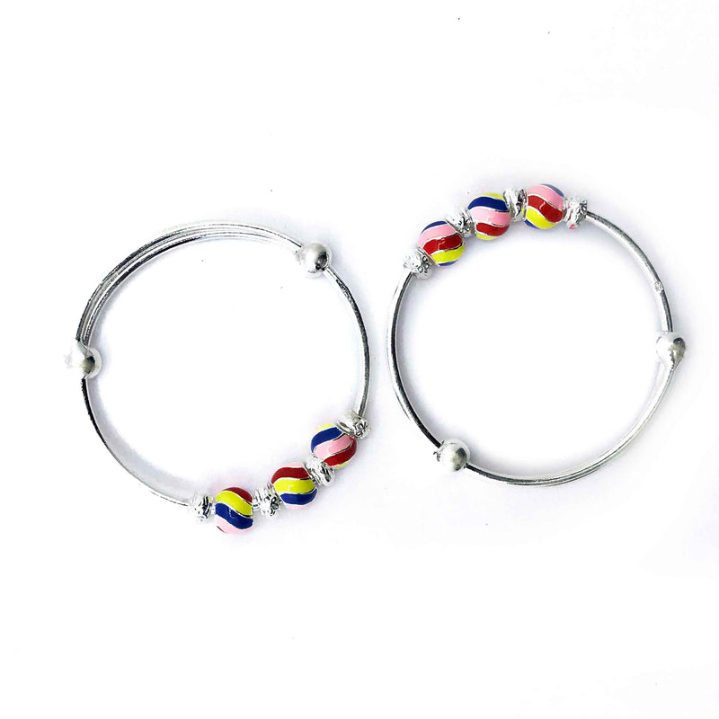 Baby Colorful Balls Silver 999 Kada Pair