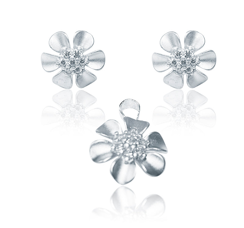 Italian Begonia Silver 925 Mini Pendent Set