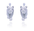 Italian Studded Lion Silver 925 Earrings