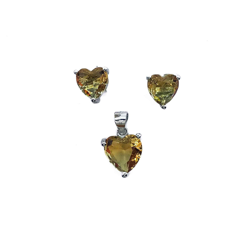 Amber Yellow Silver 925 Mini Pandent Set