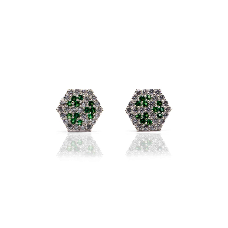 Studded Hexagon Green White Silver 925 Studs