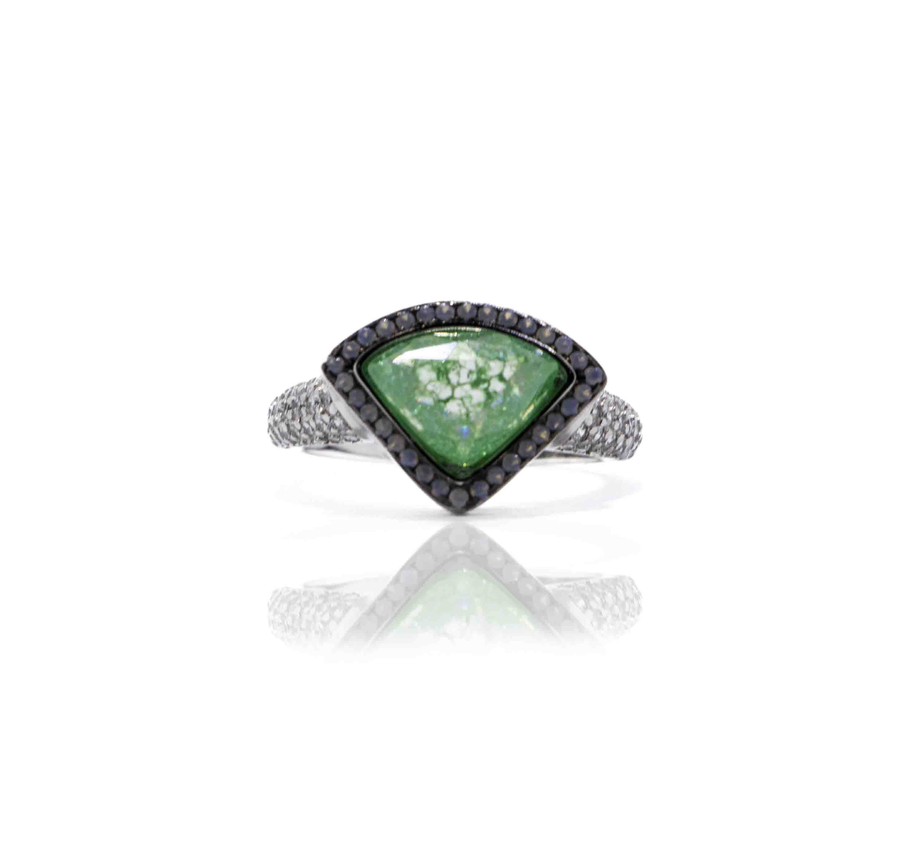 Korean Spruce Green Marble Silver 925 Ring