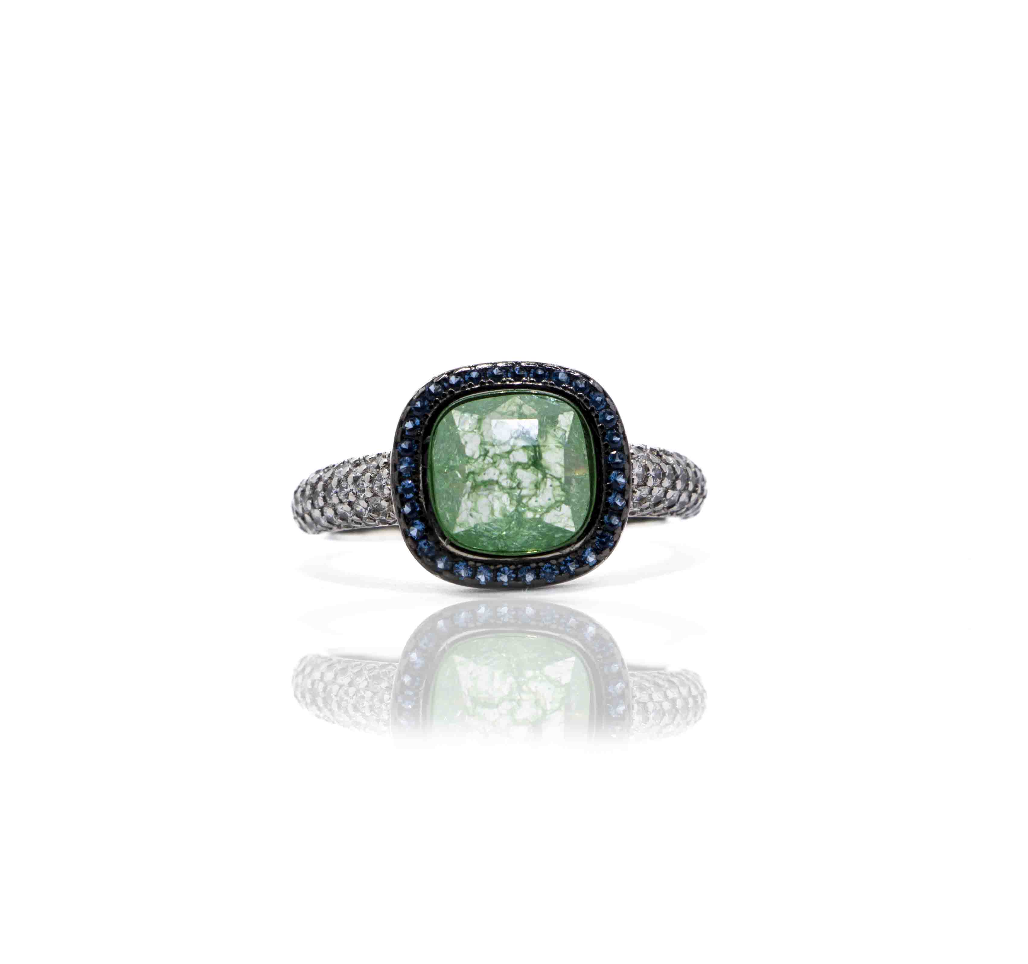 Korean Leaf Green Marble Silver 925 Ring