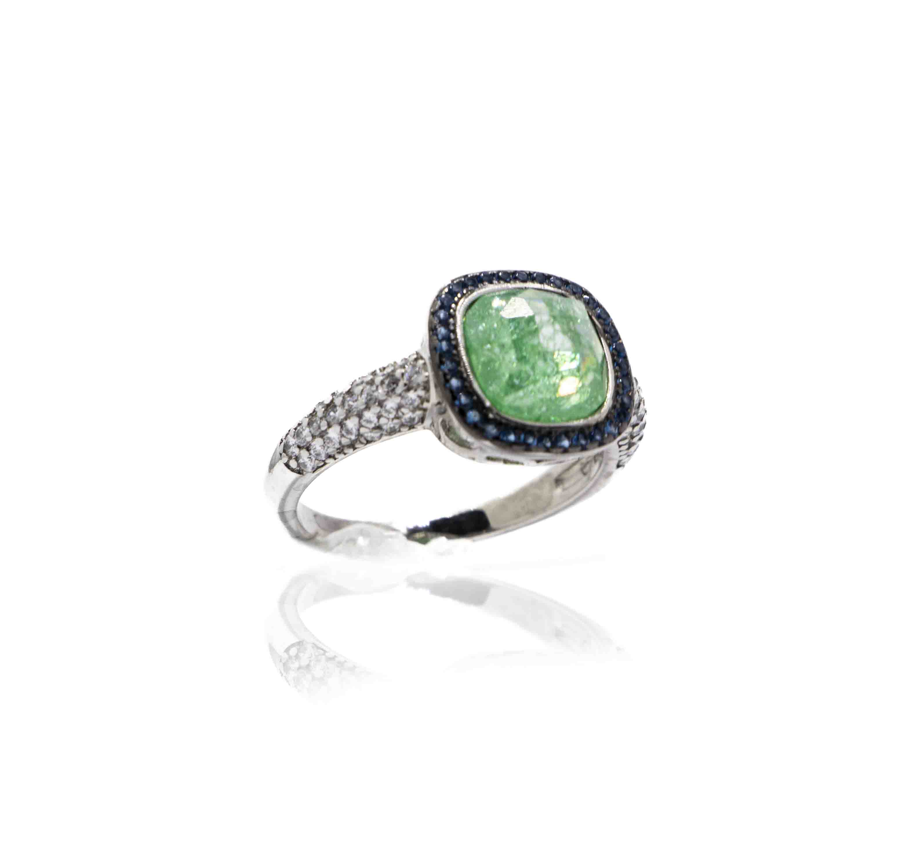 Korean Leaf Green Marble Silver 925 Ring