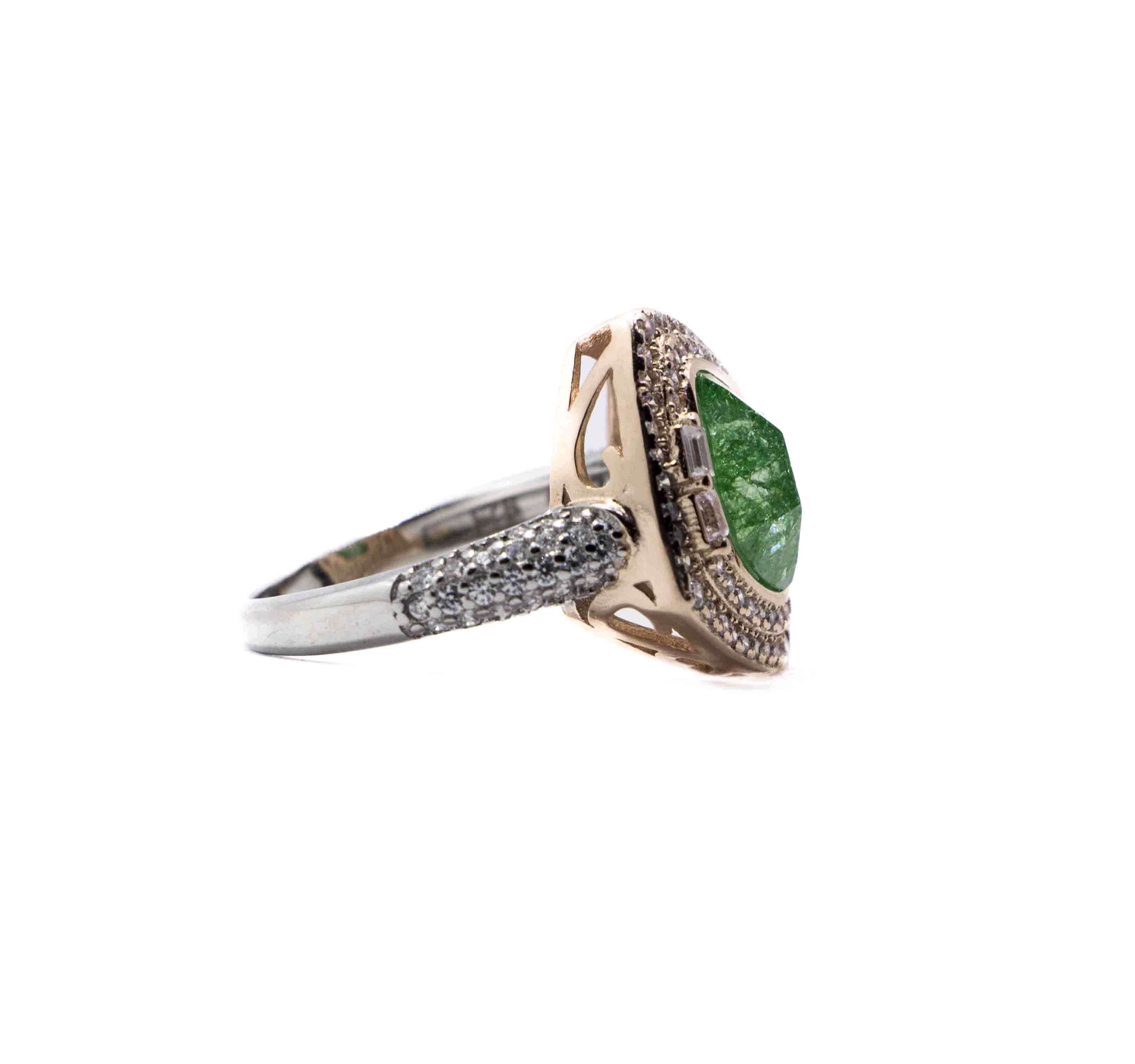 Korean Basil Green Marble Silver 925 Ring
