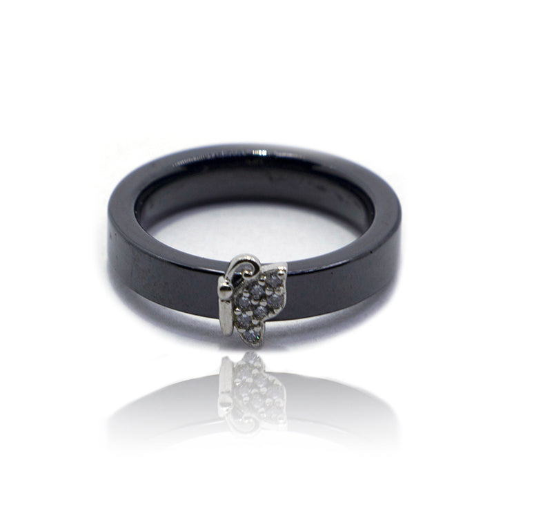 Black Butterfly Ceramic Silver 925 Ring