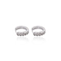 STERLING SILVER RHODIUM PLATED SINGLE LINE PAVE UNISEX HUGGIE HOOPS EARRING
