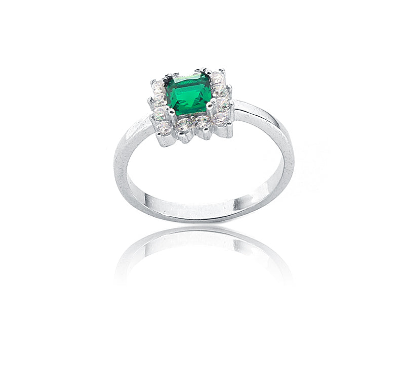 Pinnacle Green and White Stone Silver 925 Ring