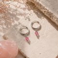 Silver Hoop Earrings with Crystal Charm