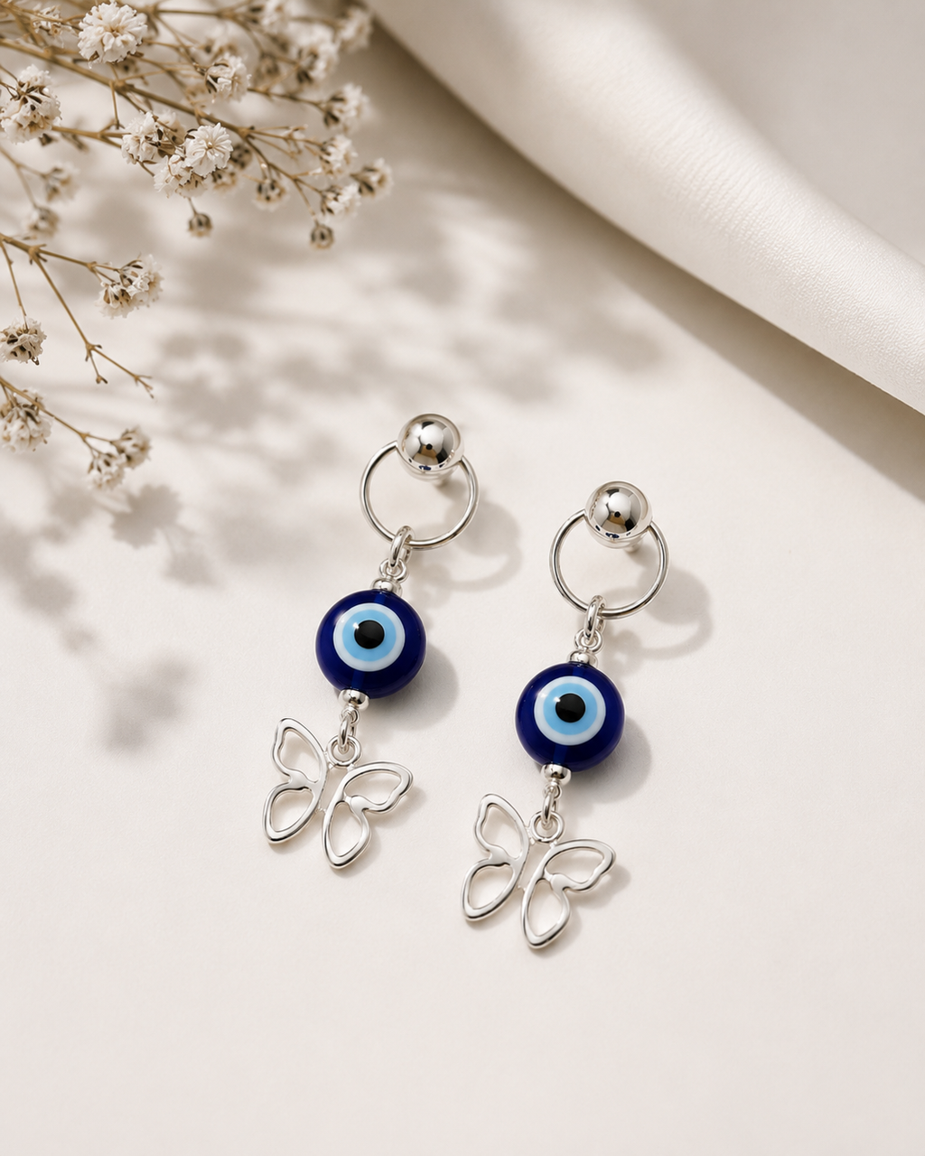 Evil Eye Butterfly Charm Earrings