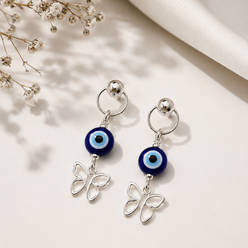 Evil Eye Butterfly Charm Earrings