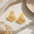 Gold Filigree Square Earrings