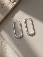 Sleek Silver Rectangle Hoop Earrings