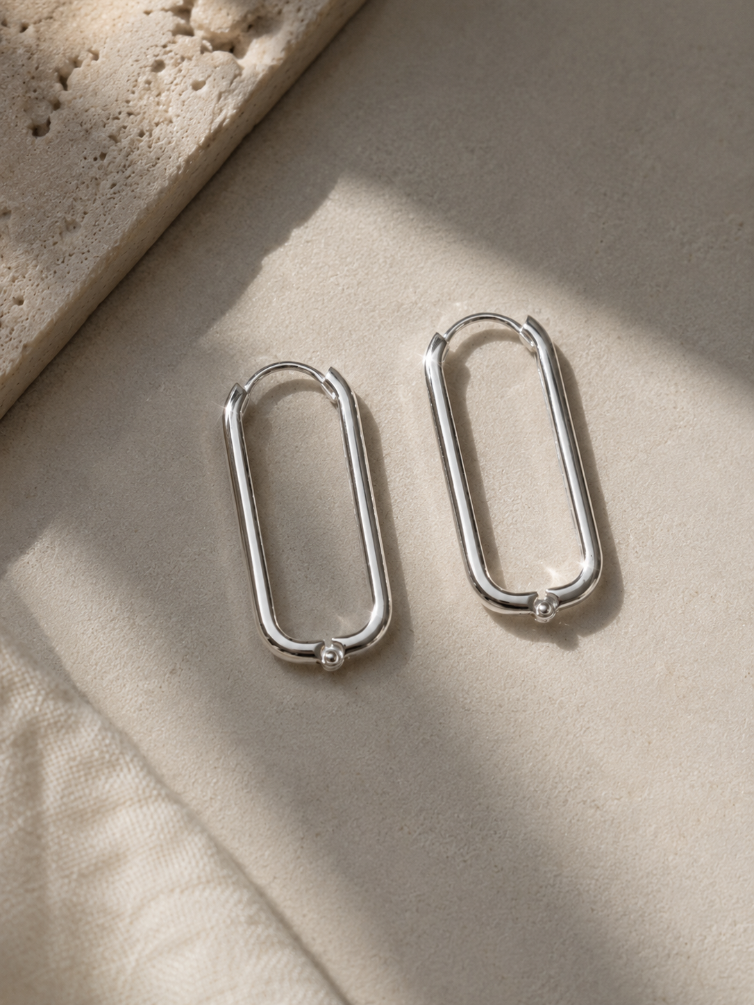 Sleek Silver Rectangle Hoop Earrings