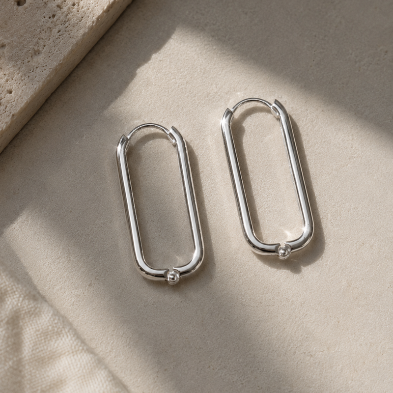 Sleek Silver Rectangle Hoop Earrings