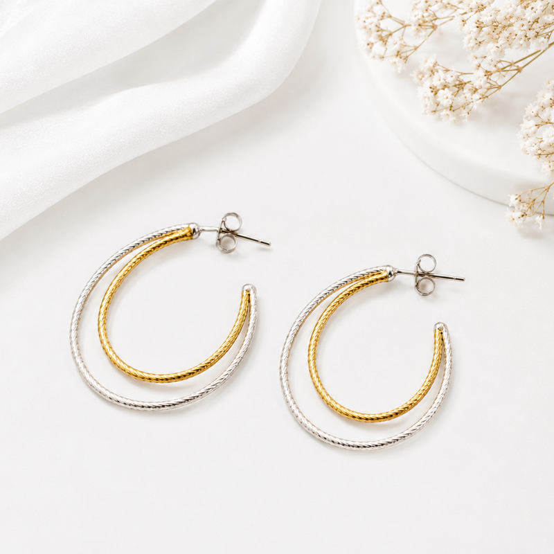 Double Layer Gold Hoop Earrings