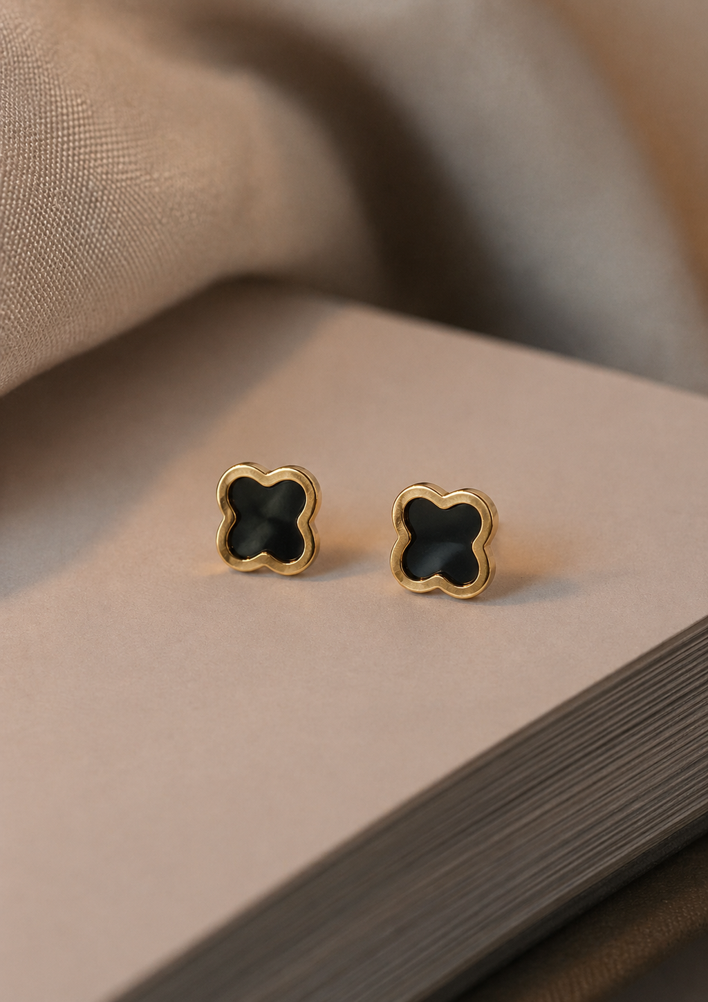 Black Clover Gold Stud Earrings
