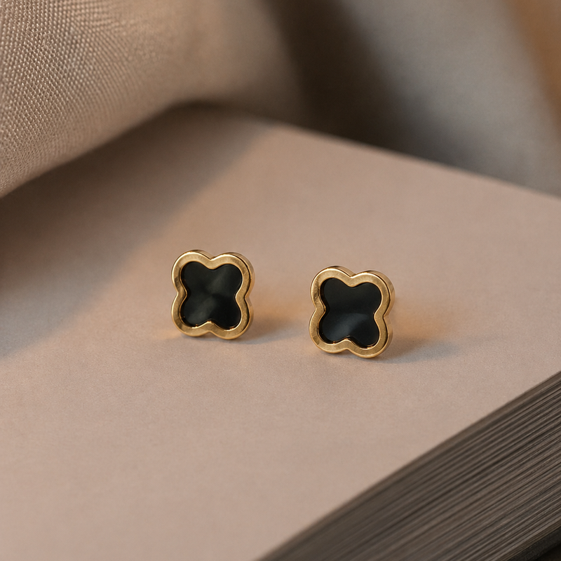 Black Clover Gold Stud Earrings