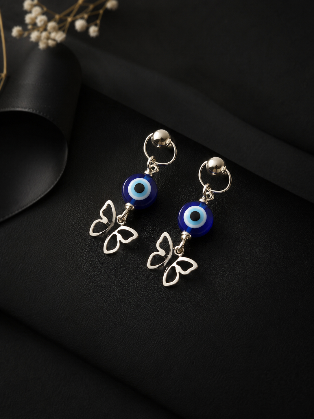 Evil Eye Butterfly Charm Earrings