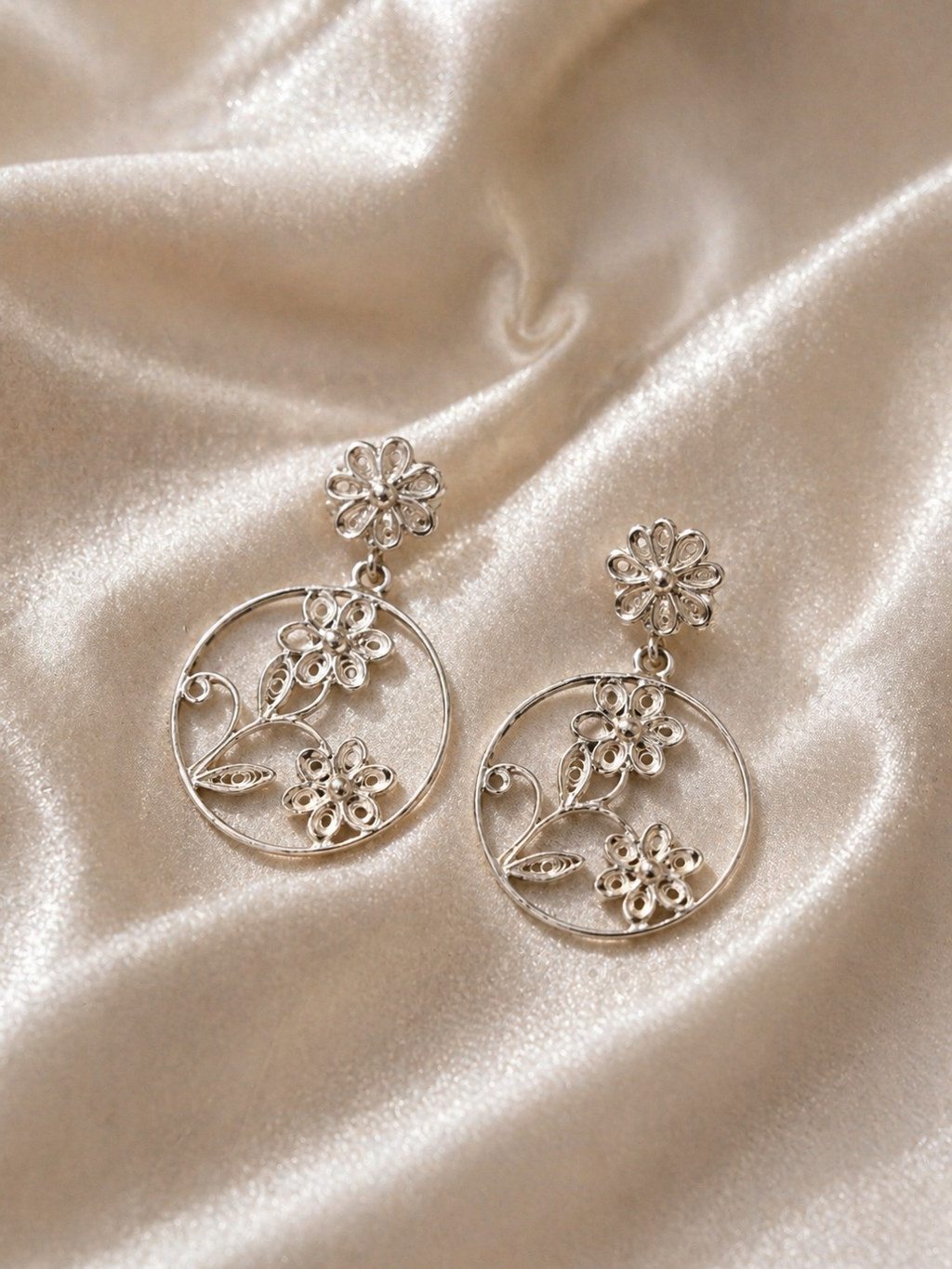 Floral Filigree Hoop Drop Earrings