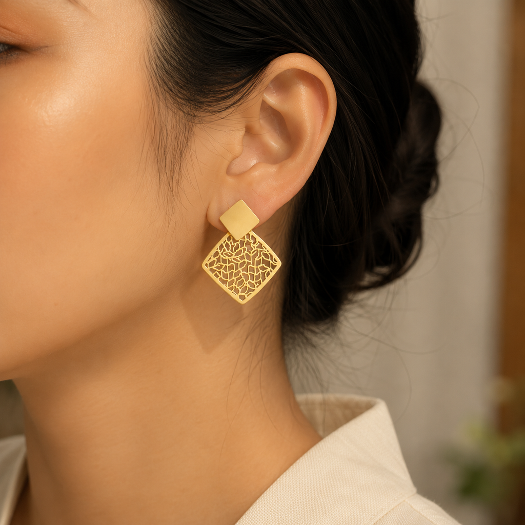 Gold Filigree Square Earrings