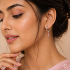 Silver Hoop Earrings with Crystal Charm