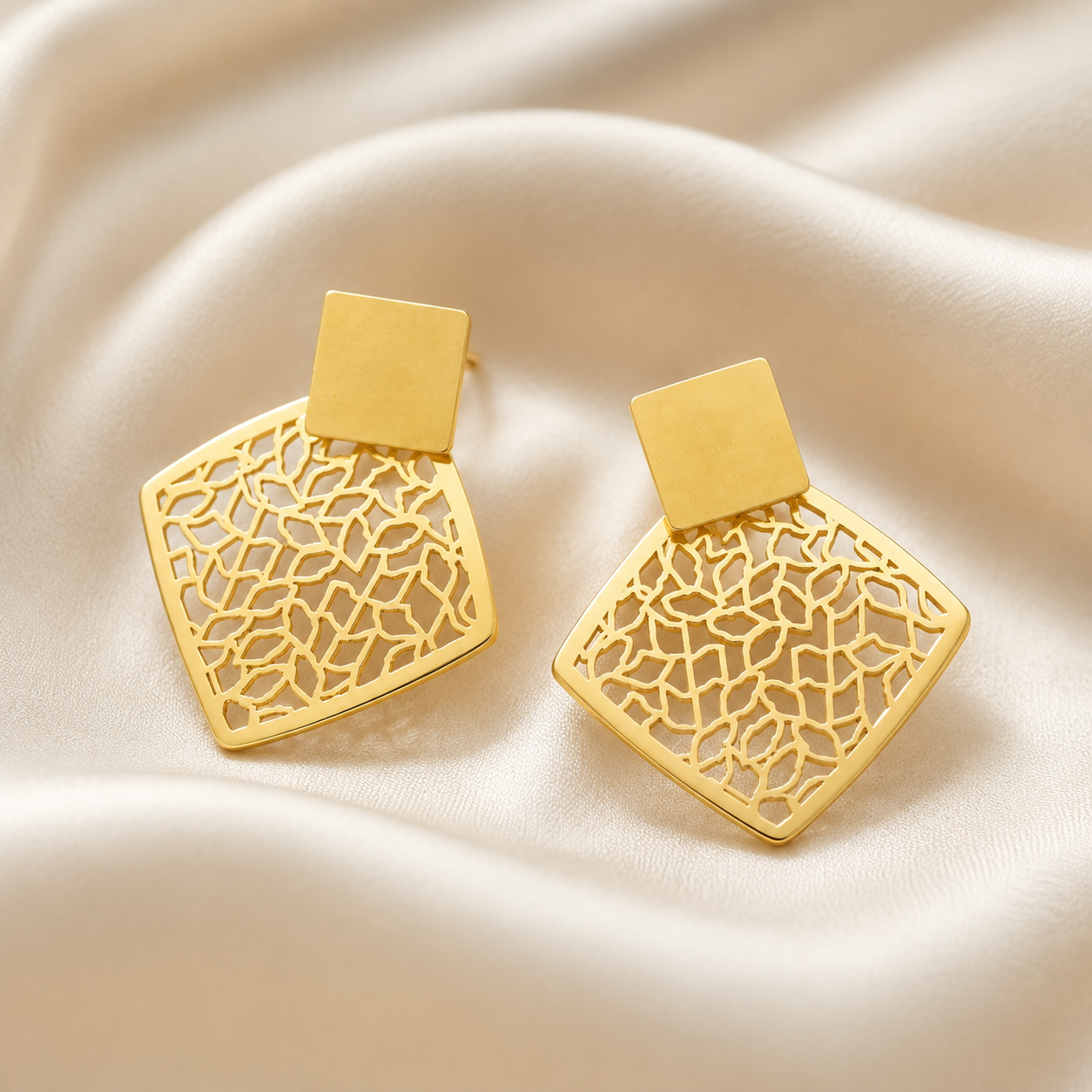 Gold Filigree Square Earrings