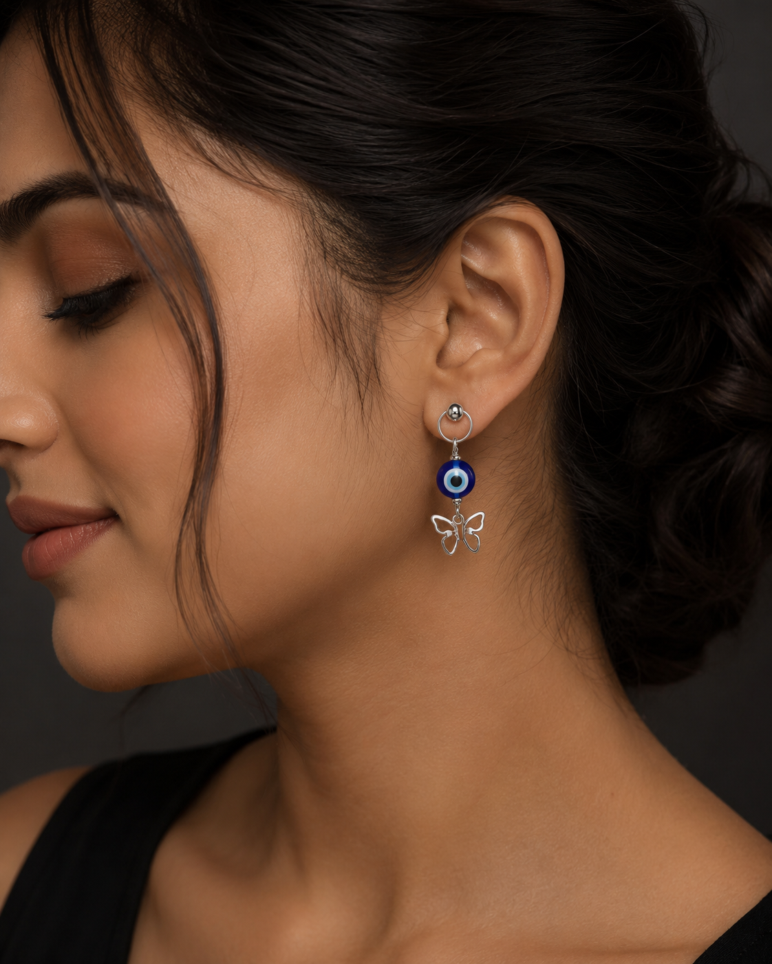 Evil Eye Butterfly Charm Earrings
