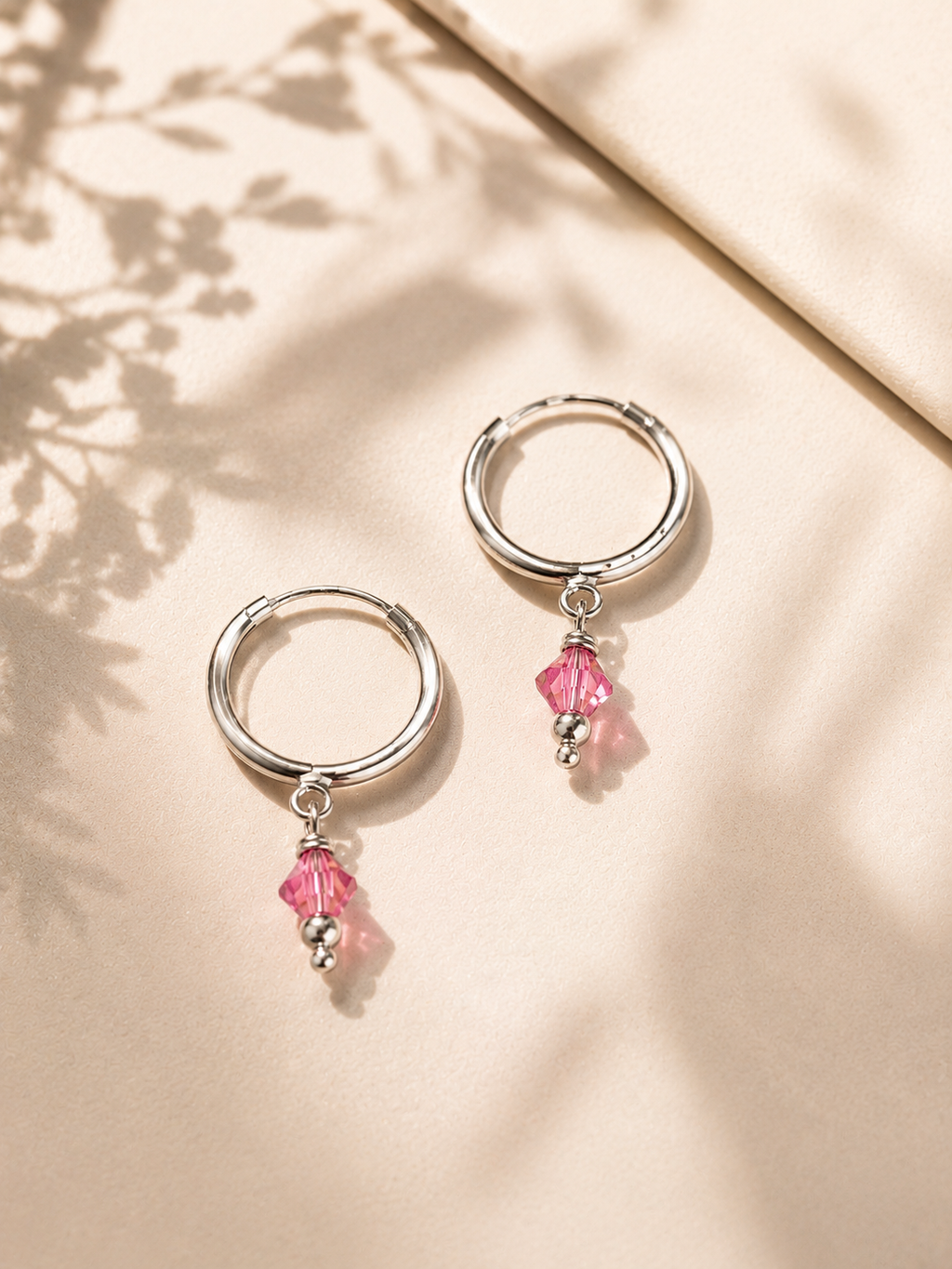 Silver Hoop Earrings with Crystal Charm