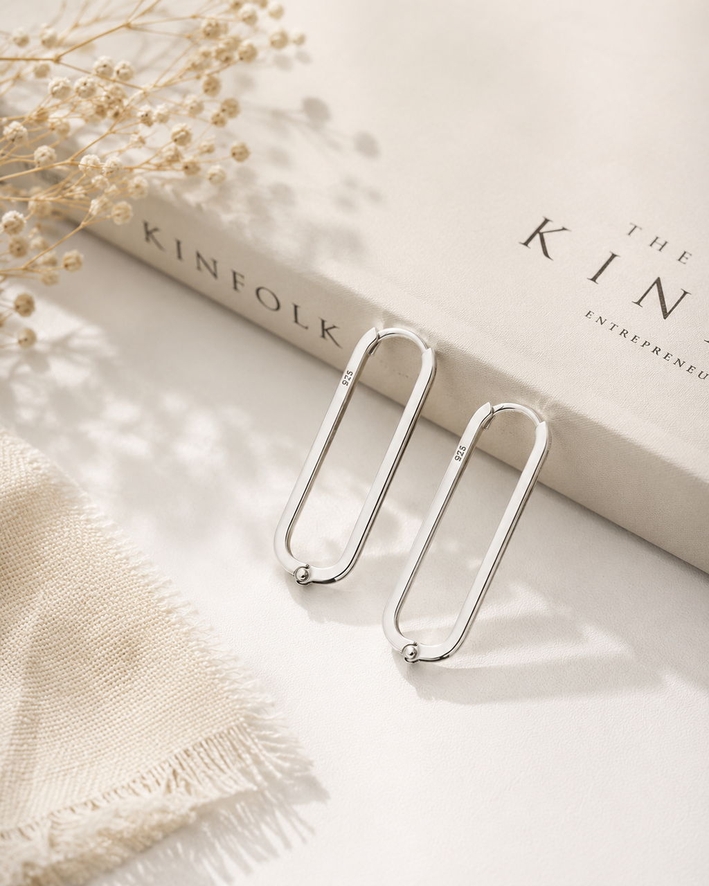 Sleek Silver Rectangle Hoop Earrings