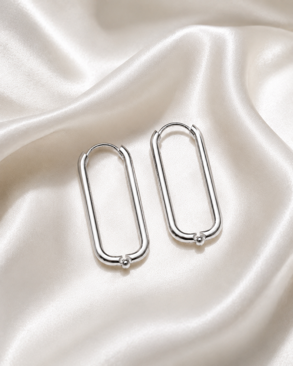 Sleek Silver Rectangle Hoop Earrings