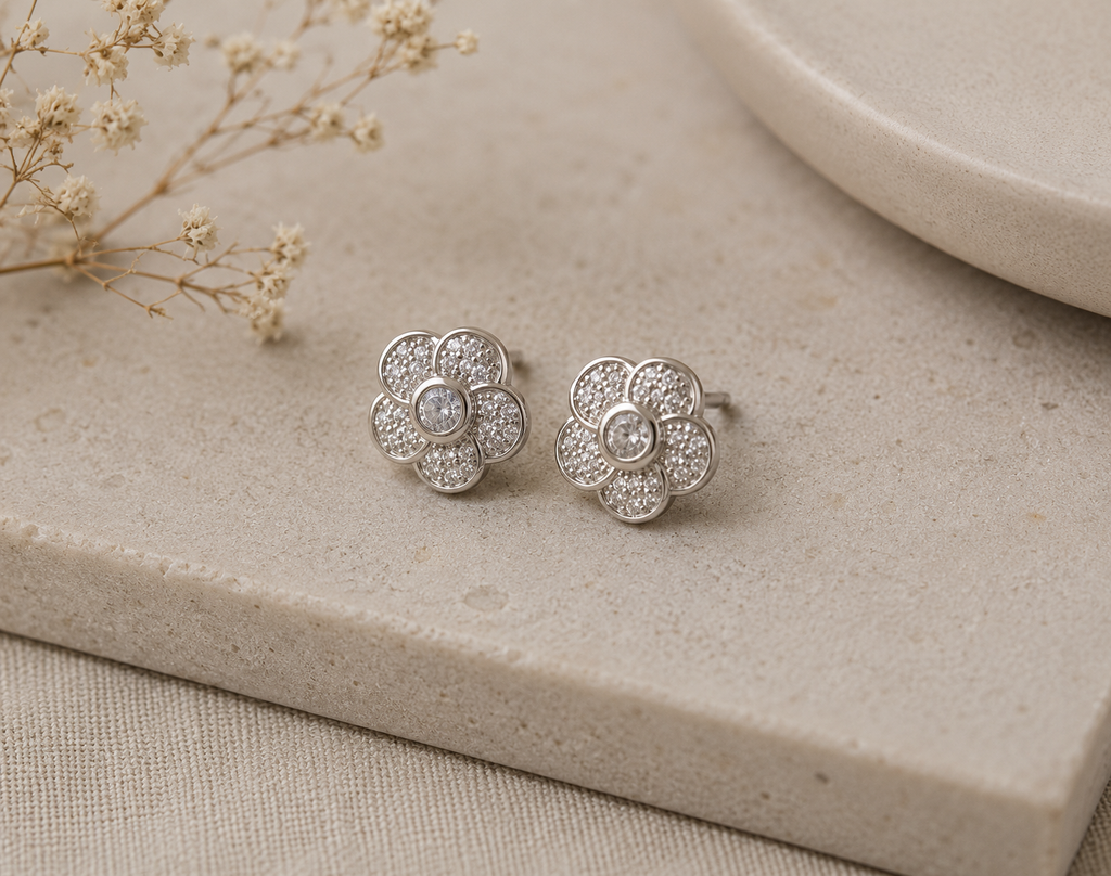 Floral Crystal Stud Earrings