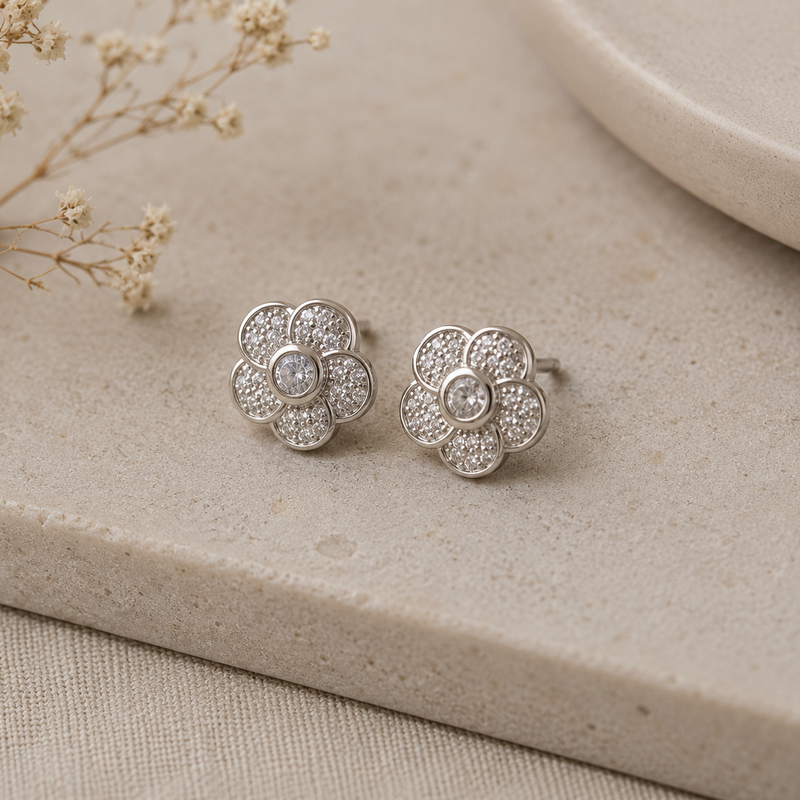 Floral Crystal Stud Earrings