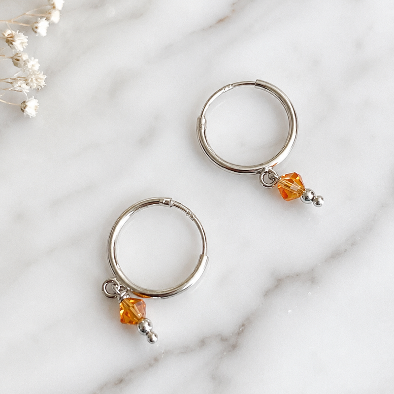 Minimal Crystal Charm Hoop Earrings