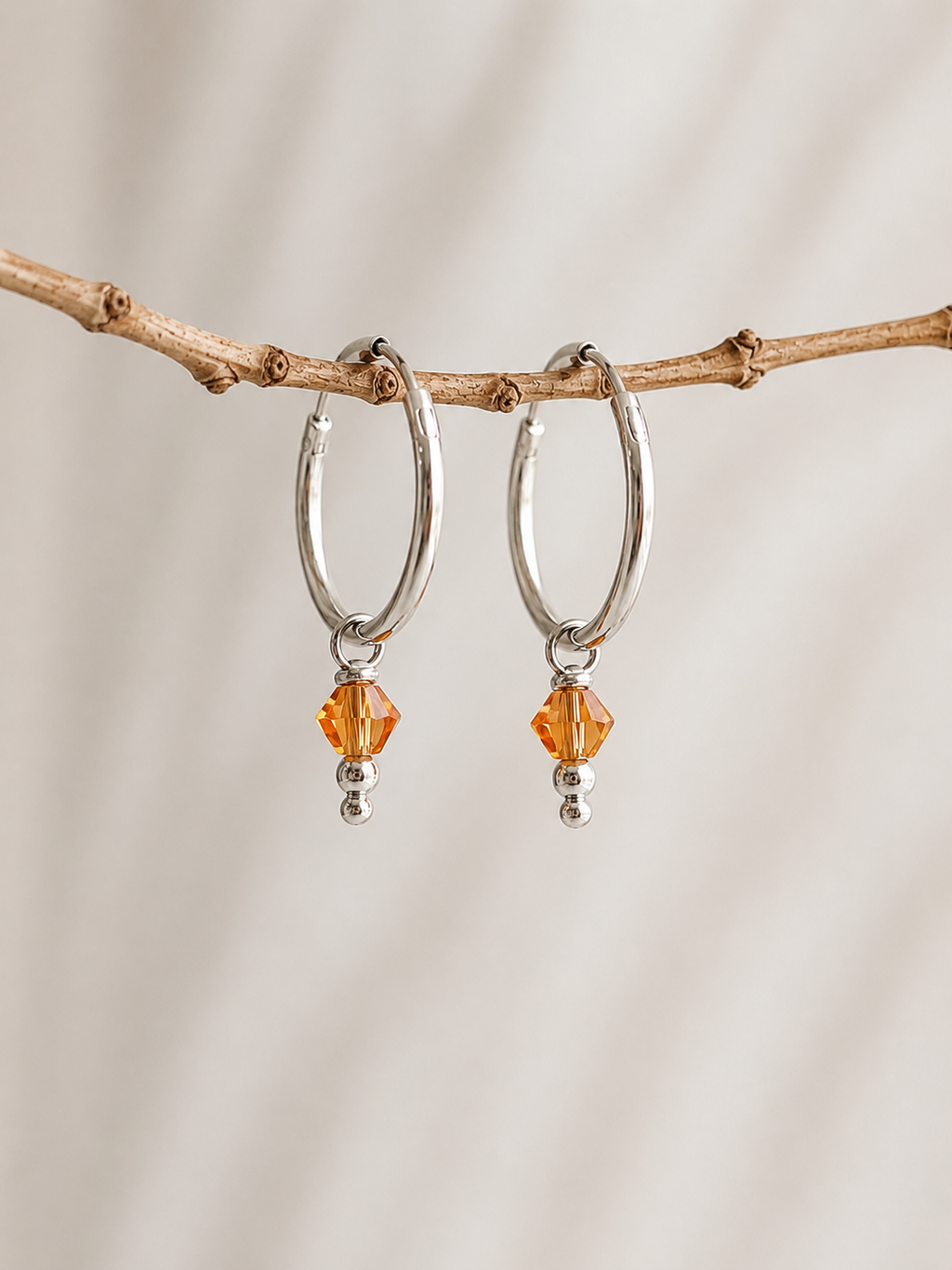 Minimal Crystal Charm Hoop Earrings