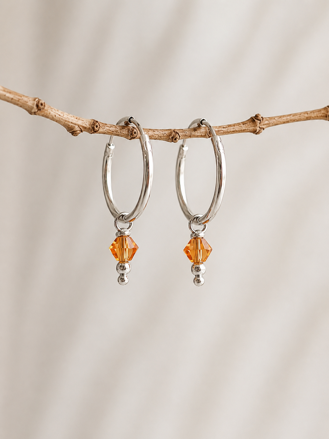 Minimal Crystal Charm Hoop Earrings