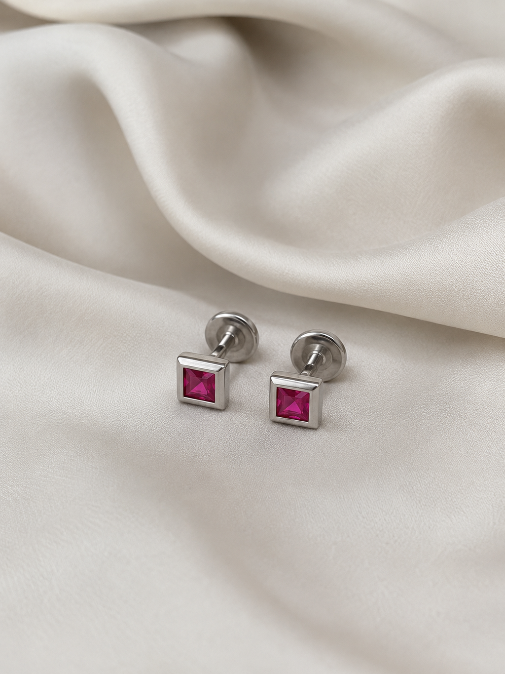 Minimal Square Stone Stud Earrings