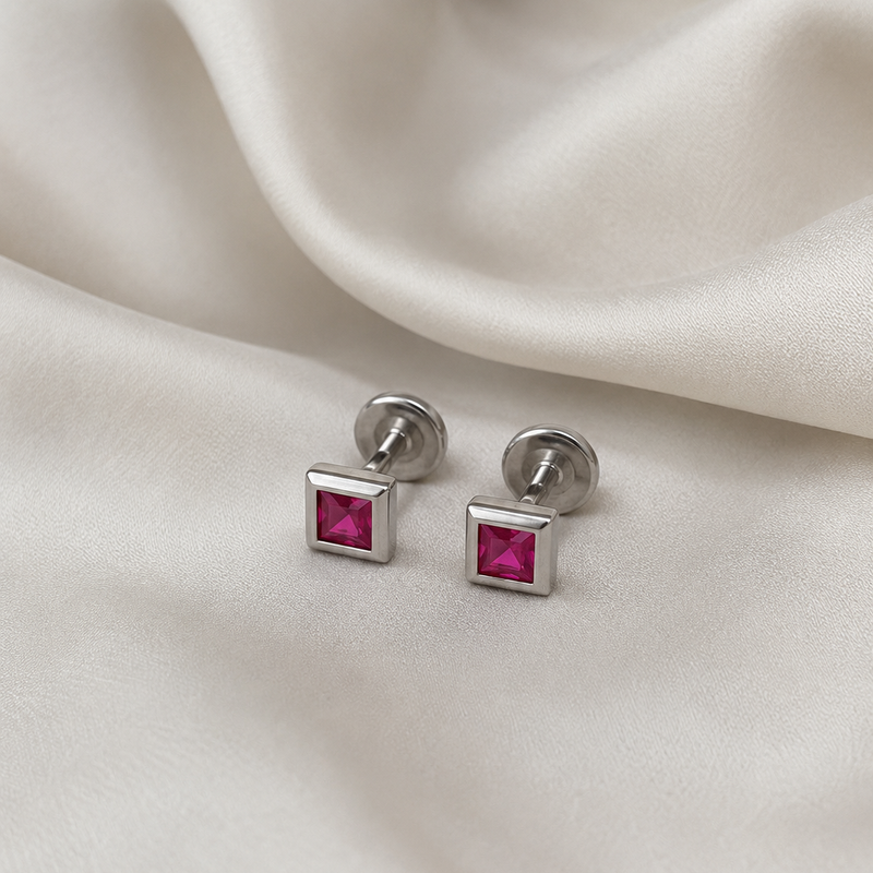 Minimal Square Stone Stud Earrings