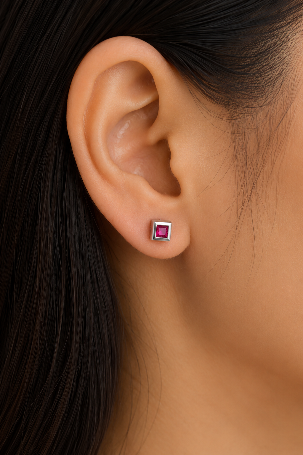 Minimal Square Stone Stud Earrings