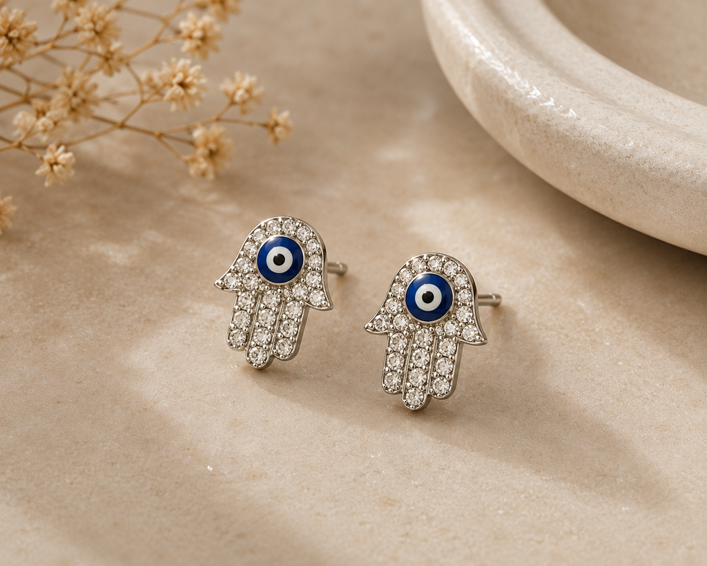 Evil Eye Hand Stud Earrings