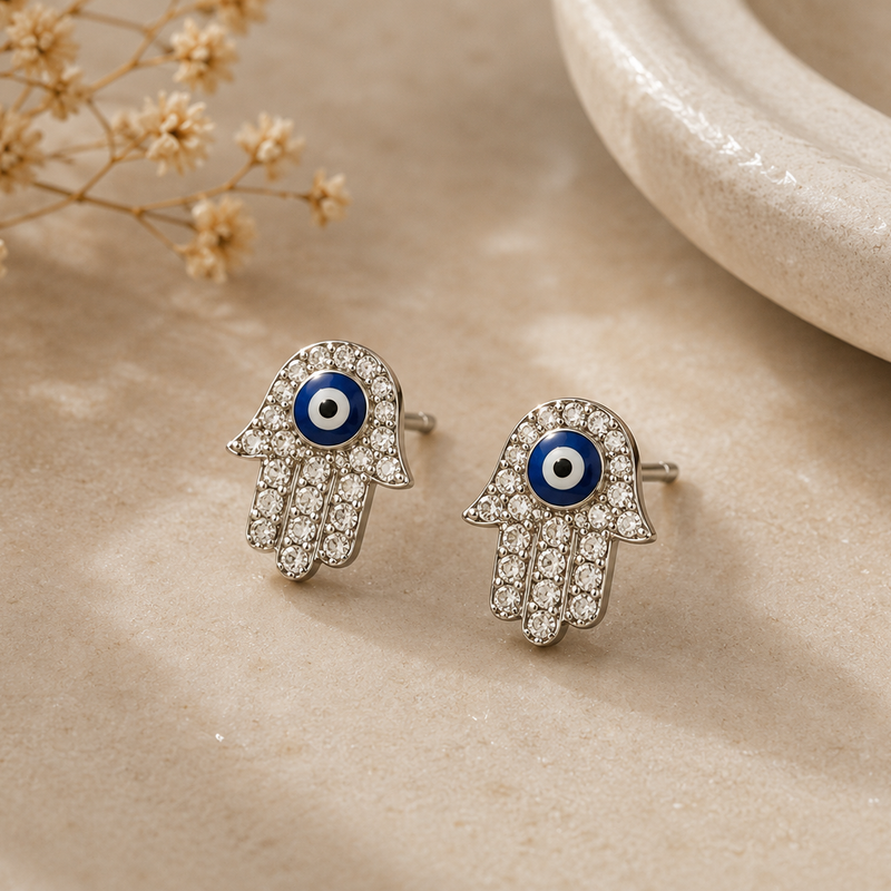 Evil Eye Hand Stud Earrings