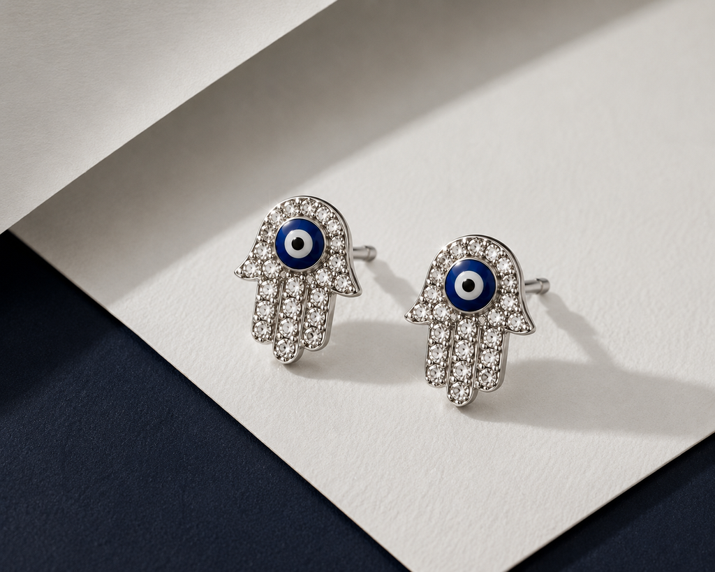 Evil Eye Hand Stud Earrings