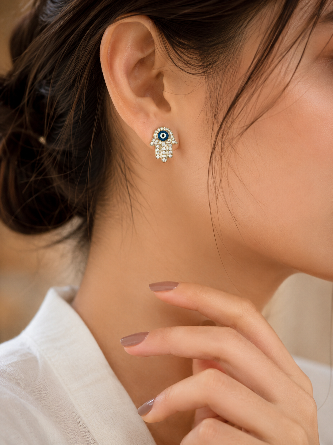 Evil Eye Hand Stud Earrings