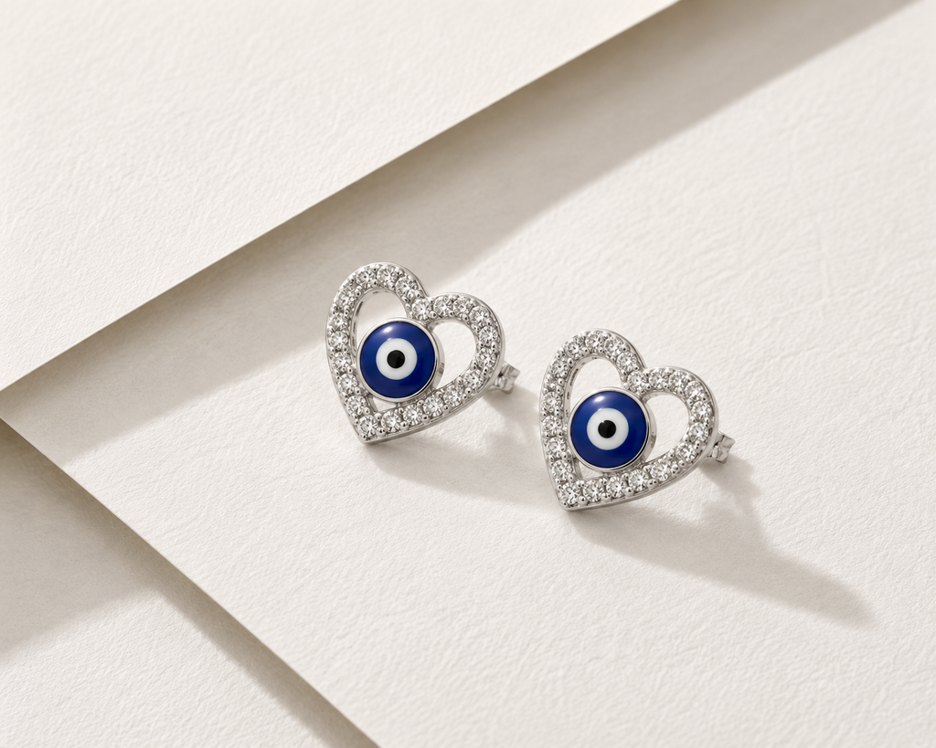 Heart Evil Eye Stud Earrings