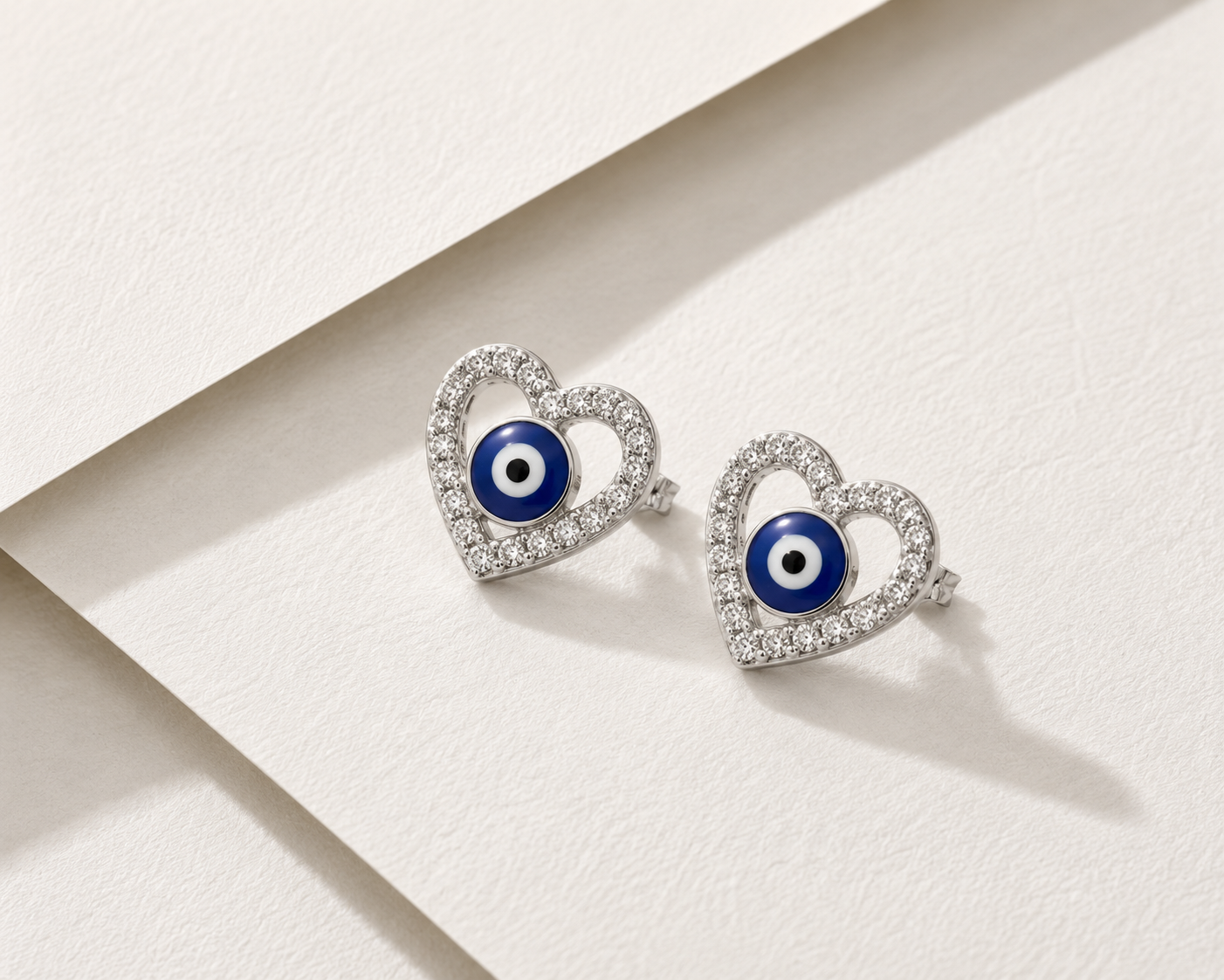 Heart Evil Eye Stud Earrings
